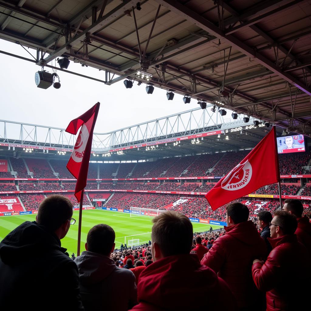 Bayer Leverkusen Fans im Stadion am 10.02.2024