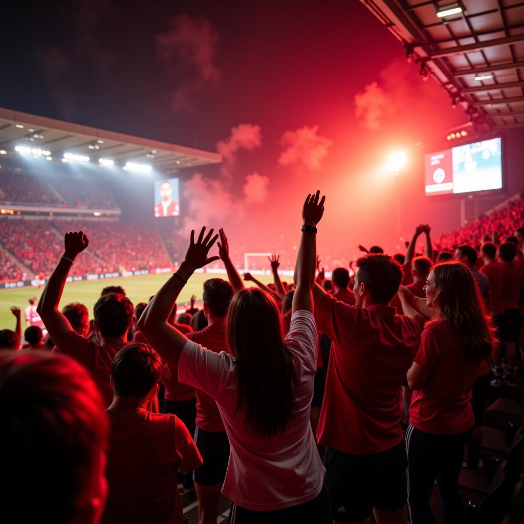 Freudige Bayer Leverkusen Fans im Stadion