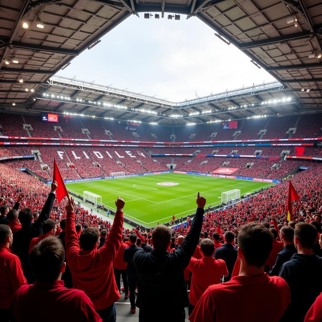 Fans im Stadion von Bayer Leverkusen