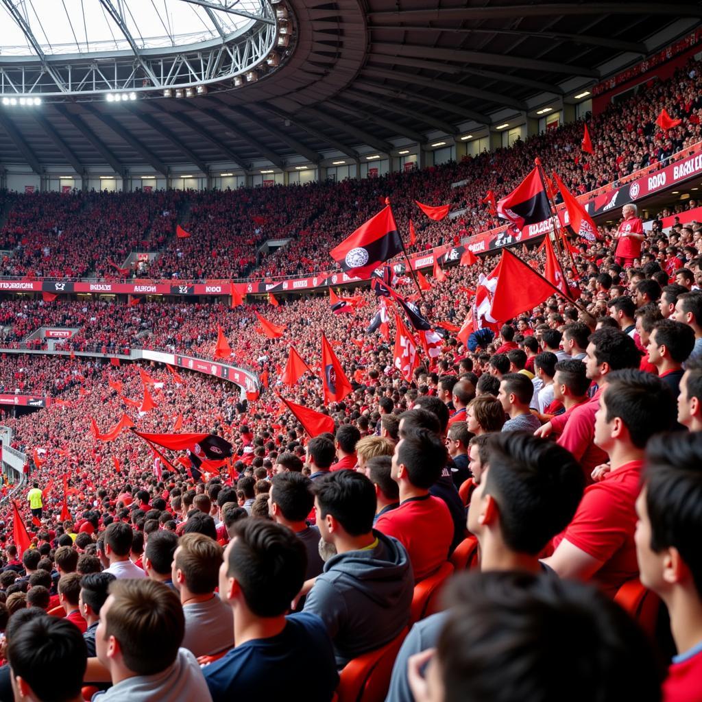 Die leidenschaftlichen Fans von Bayer 04 Leverkusen feuern ihr Team an