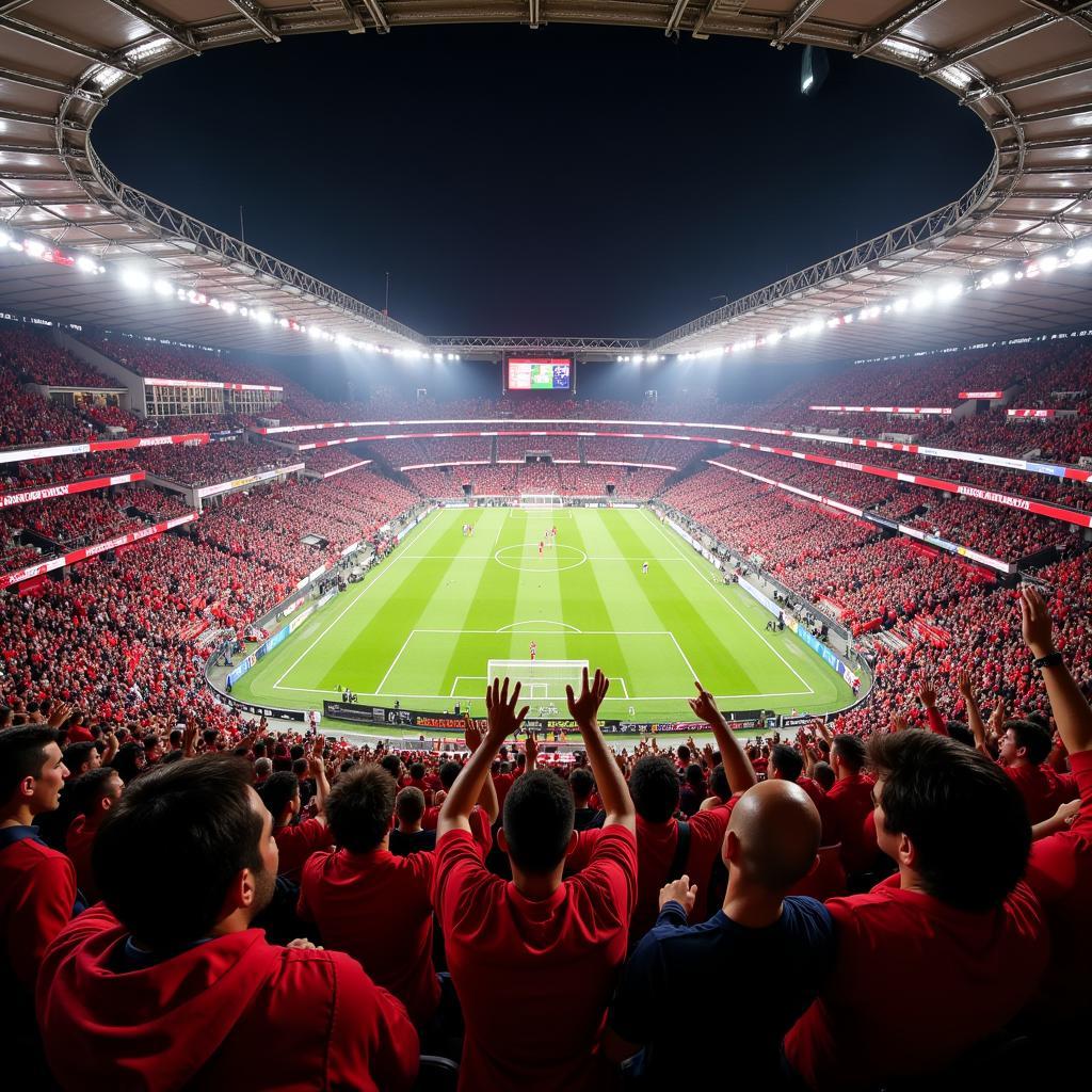 Feiernde Bayer Leverkusen Fans im Stadion