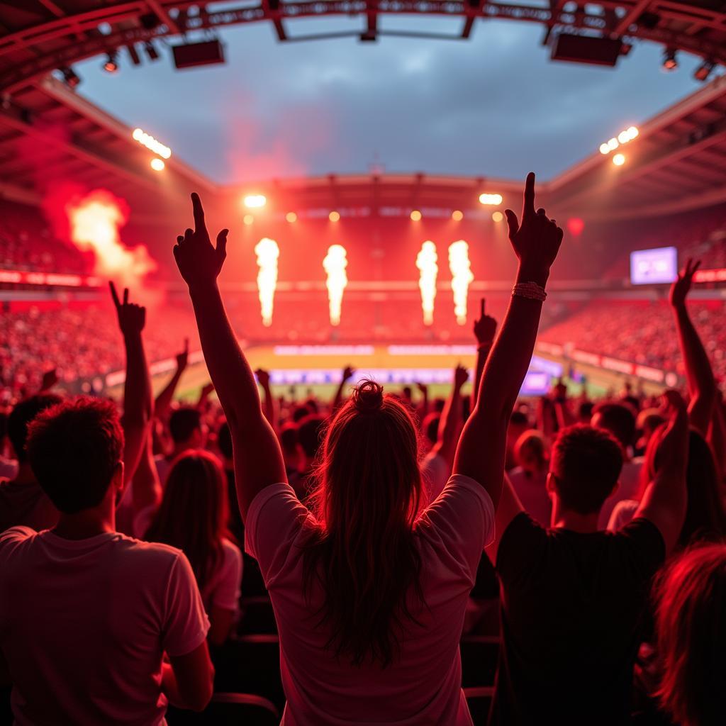 Euphorische Fans von Bayer Leverkusen im Stadion