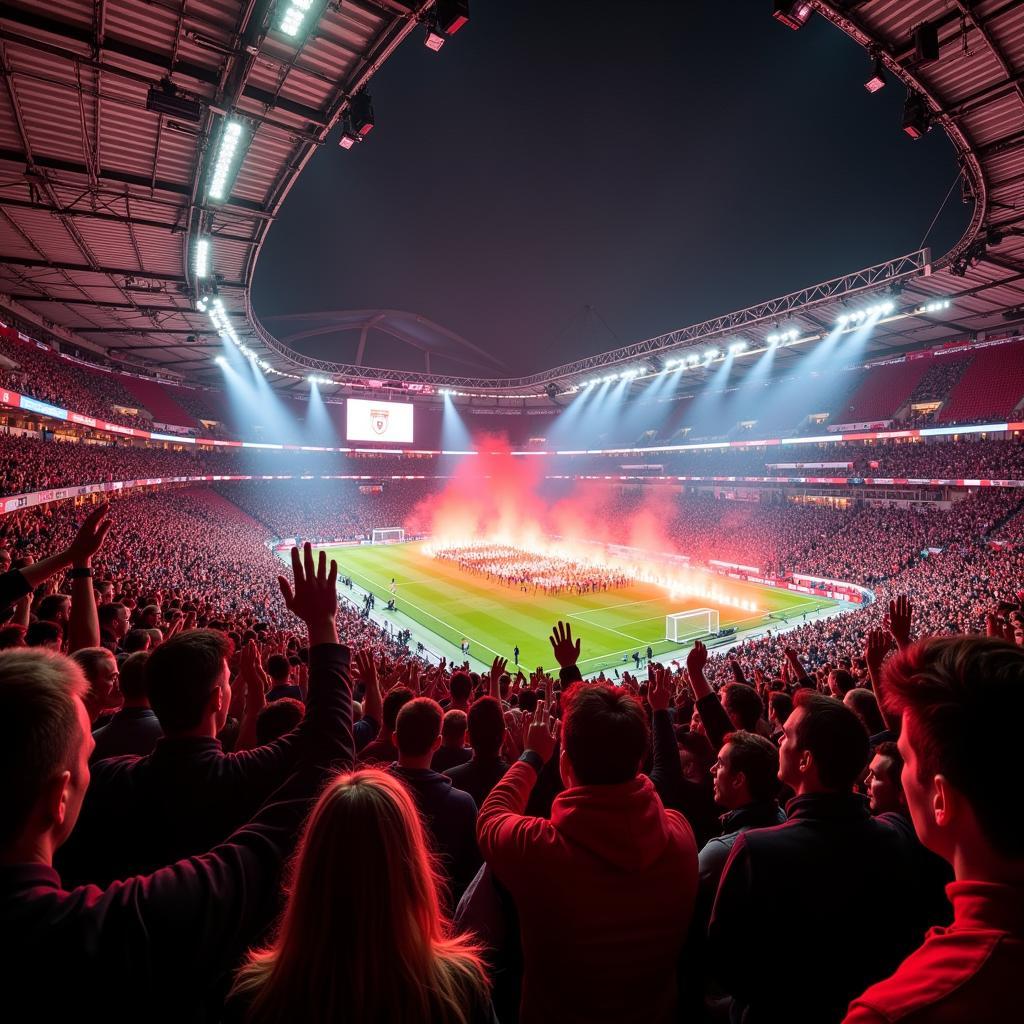 Feiernde Bayer Leverkusen Fans im Stadion