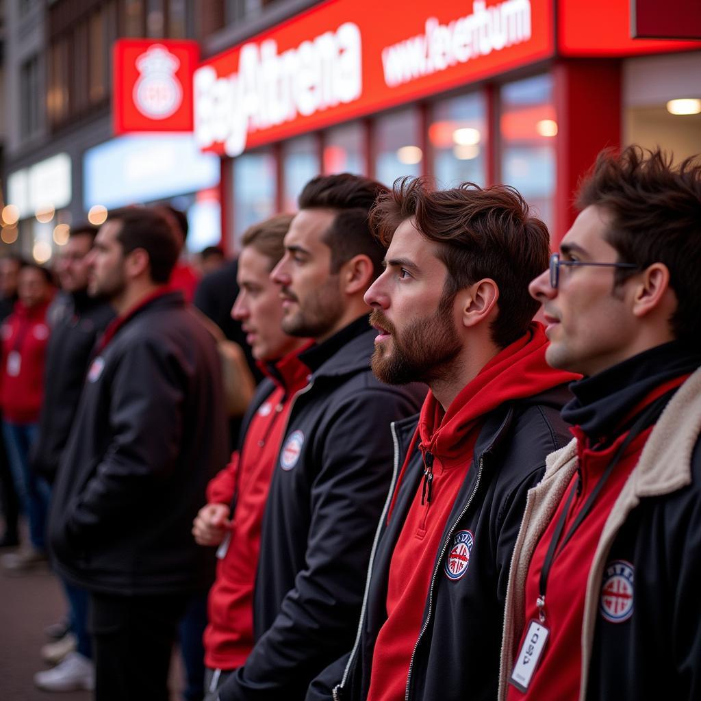 Fans von Bayer Leverkusen beim Kartenkauf