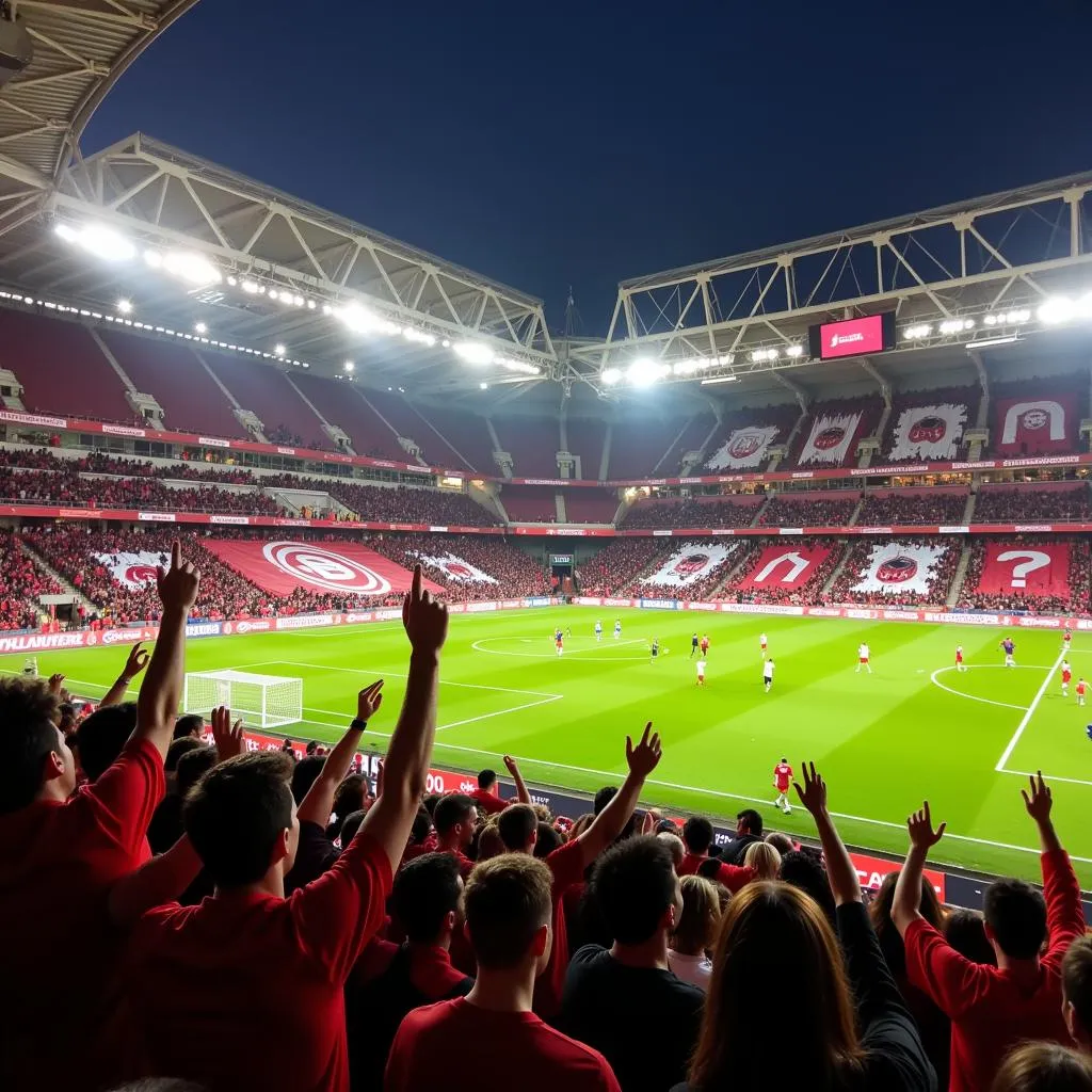 Fans von Bayer Leverkusen und Augsburg auf den Rängen