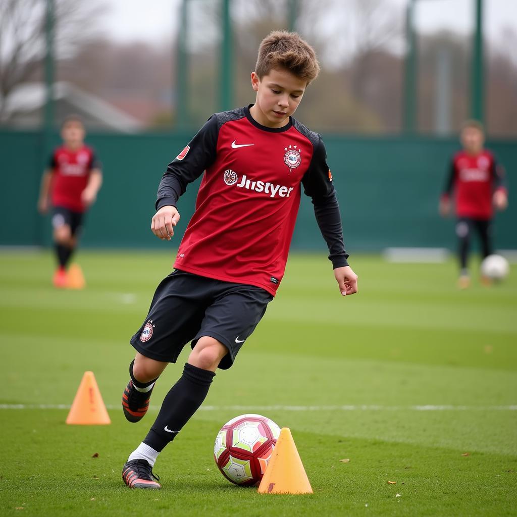 Bayer Leverkusen Jugendspieler mit Ball