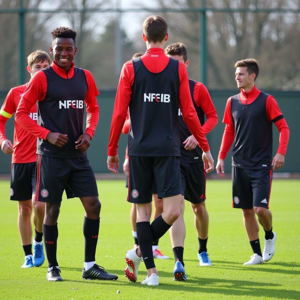 Junge Fußballer beim Training in der Bayer 04 Leverkusen Jugendakademie