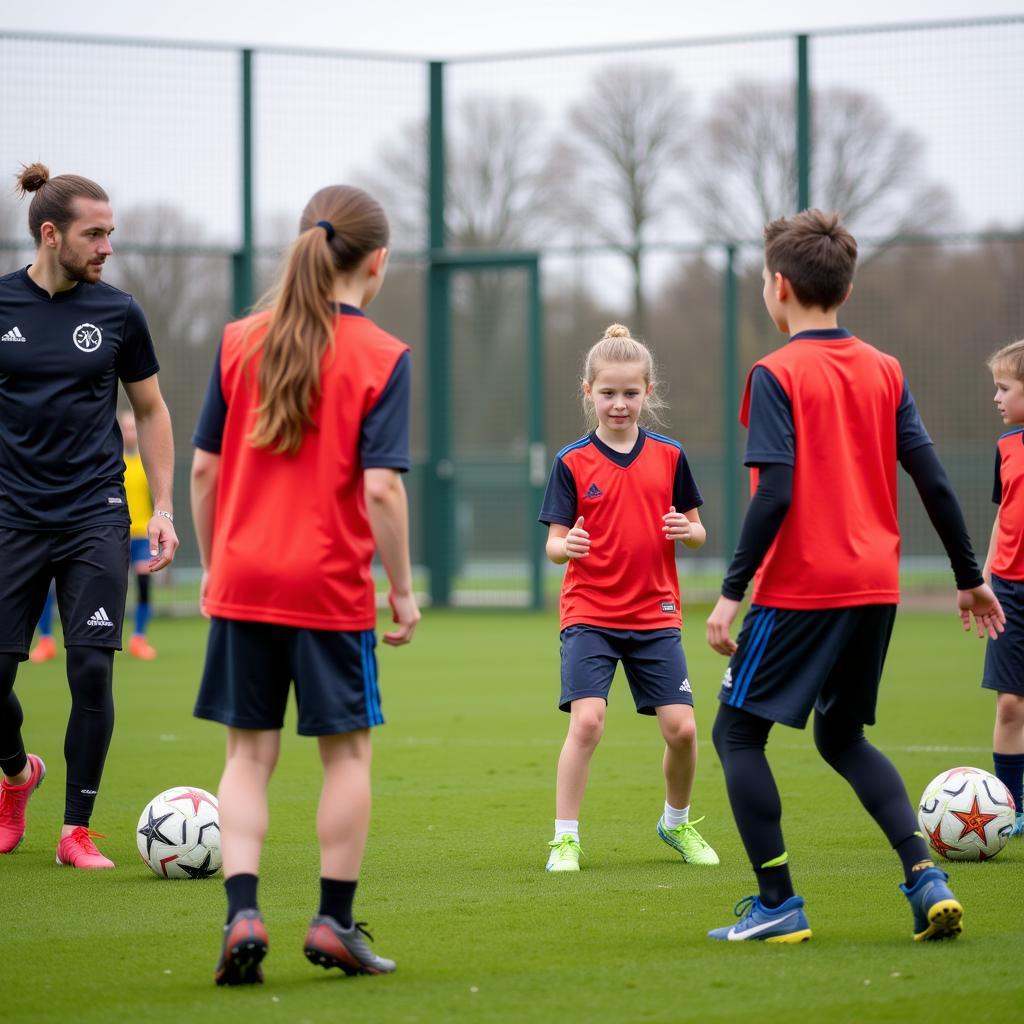 Mädchen und Jungen trainieren gemeinsam in der Jugendakademie von Bayer Leverkusen