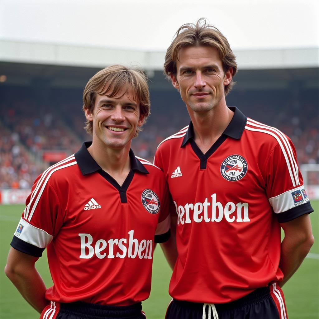 Bayer Leverkusen Legenden: Rüdiger Vollborn und Ulf Kirsten im Trikot der Werkself