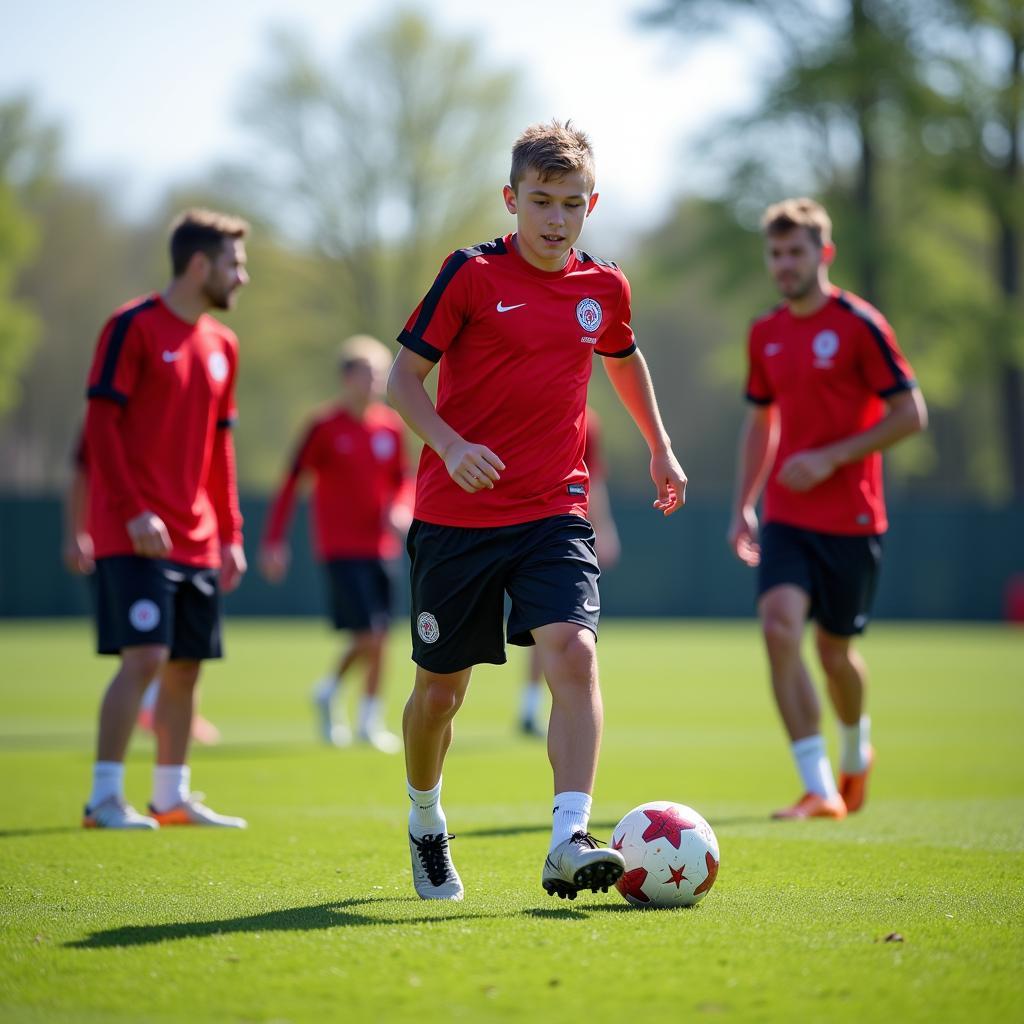 Bayer Leverkusen Nachwuchsspieler trainiert mit der Profi-Mannschaft