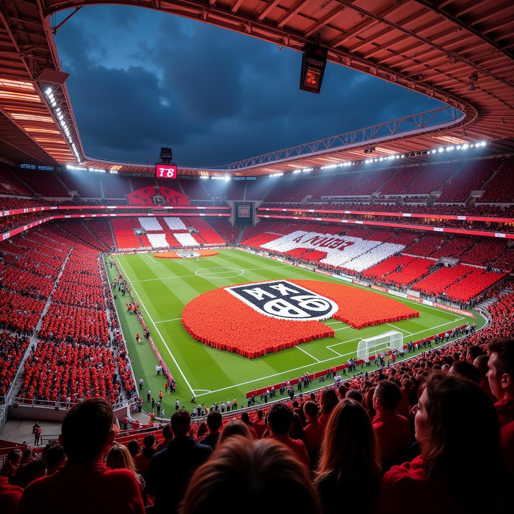 Beeindruckende Choreographie der Fans in der Nordkurve im Stadion BayArena