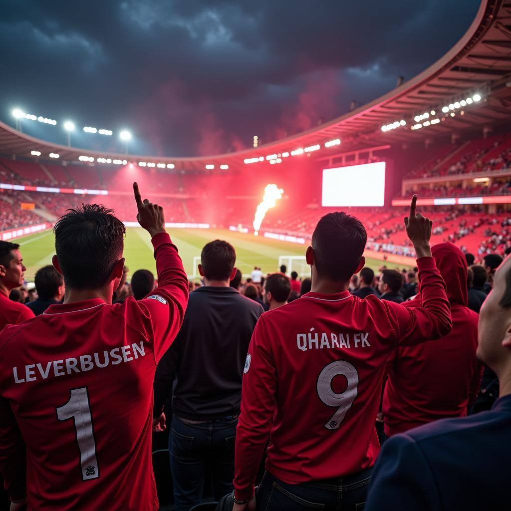 Fans von Bayer Leverkusen und Qarabağ FK auf der Tribüne