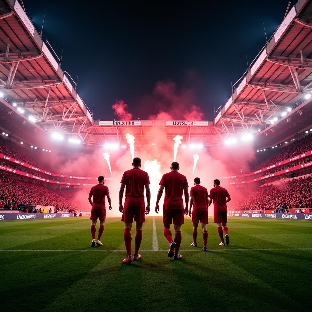 Die Spieler von Bayer Leverkusen beim Einlauf ins Stadion