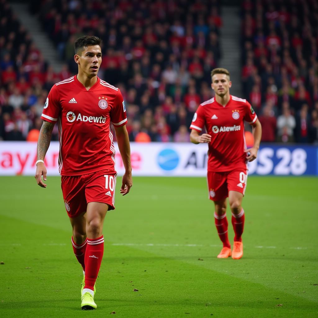 Bayer Leverkusen Spieler im Stadion - Die Mannschaft bereitet sich auf ein wichtiges Spiel vor