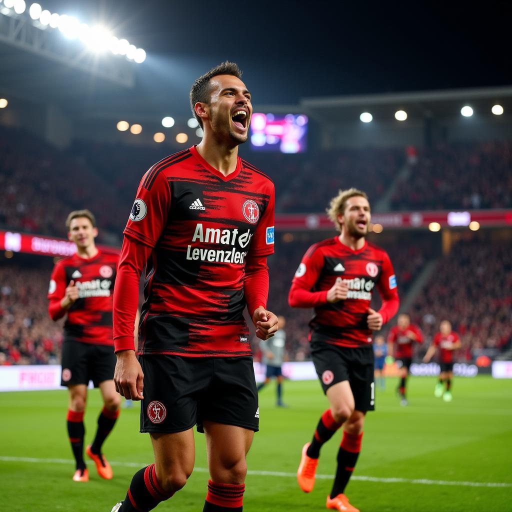 Bayer Leverkusen players celebrating a goal