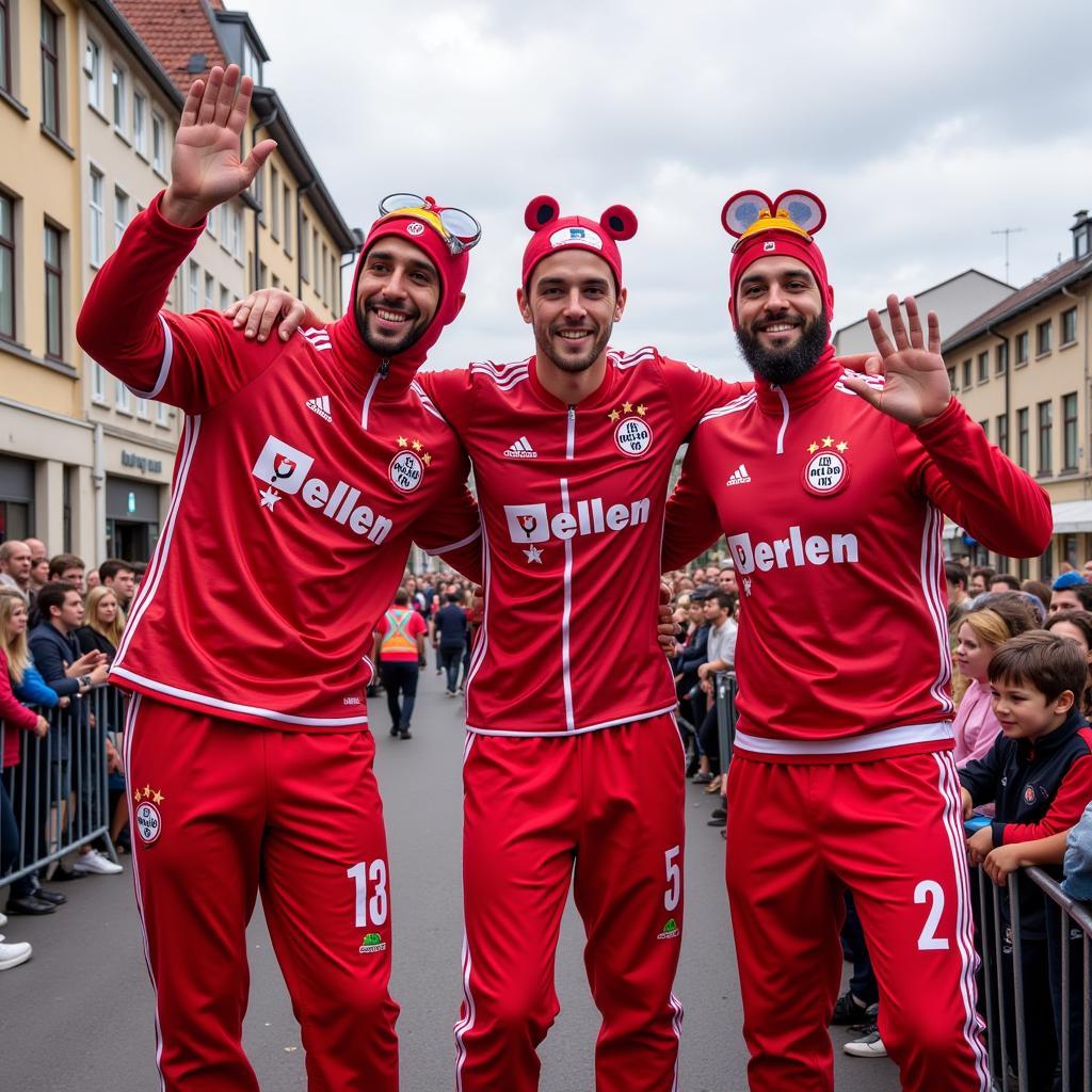 Bayer Leverkusen Spieler in Karnevalskostümen