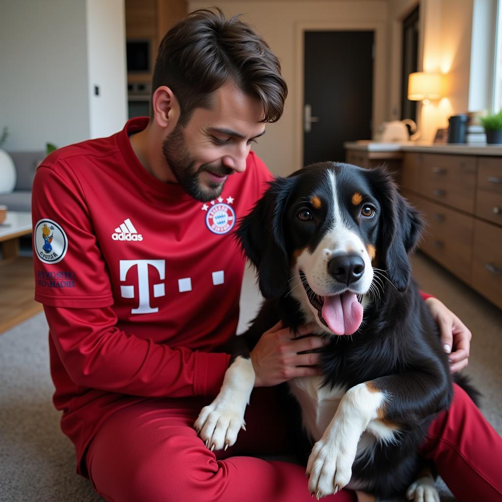 Bayer Leverkusen Spieler mit seinem Hund