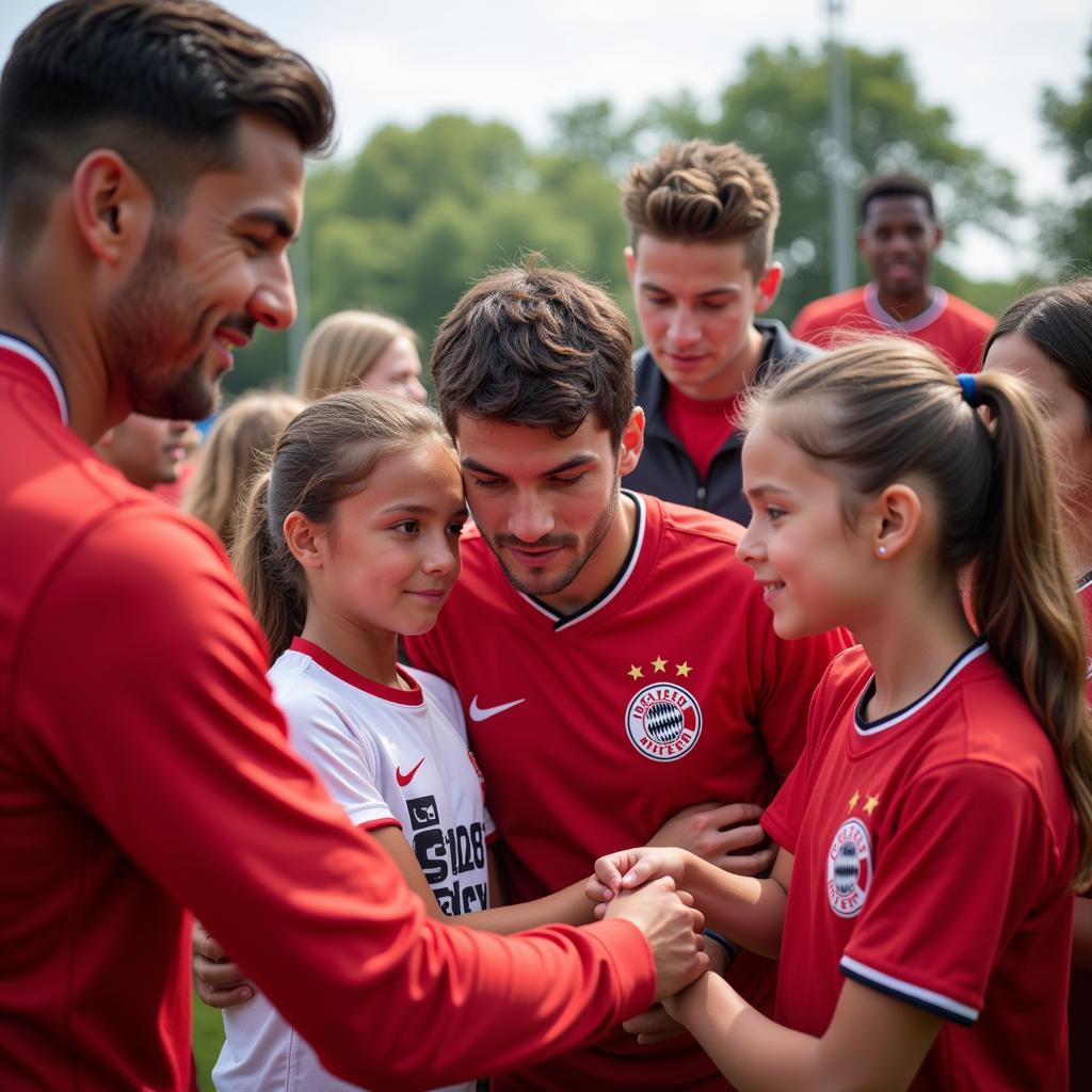 Spieler von Bayer Leverkusen nehmen an einer Veranstaltung mit Kindern teil