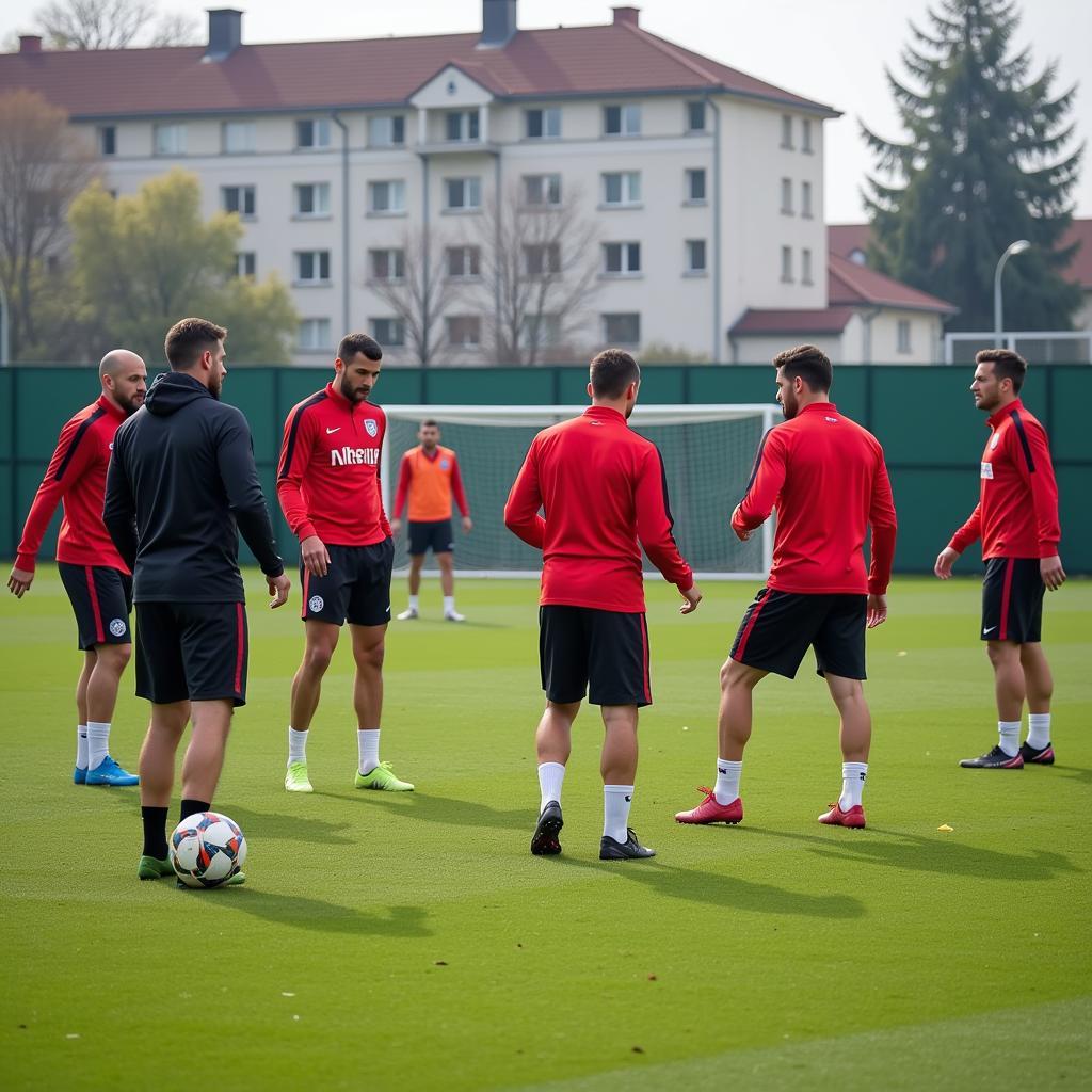 Spieler von Bayer Leverkusen beim Training an der Bamberger Str. 20