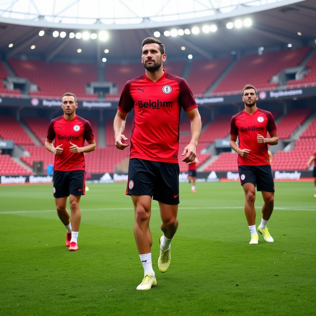 Bayer Leverkusen Spieler trainieren in der BayArena