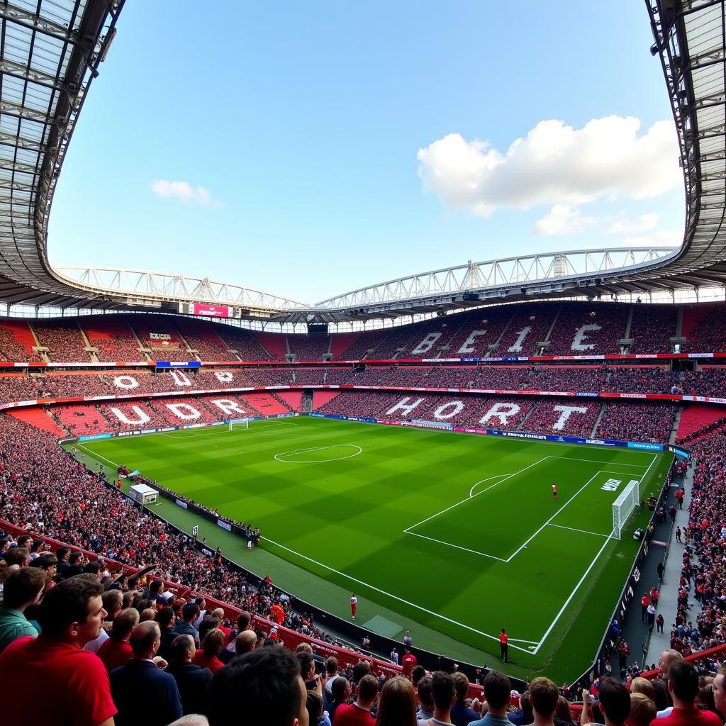 Das imposante Stadion am Akazieweg in Leverkusen