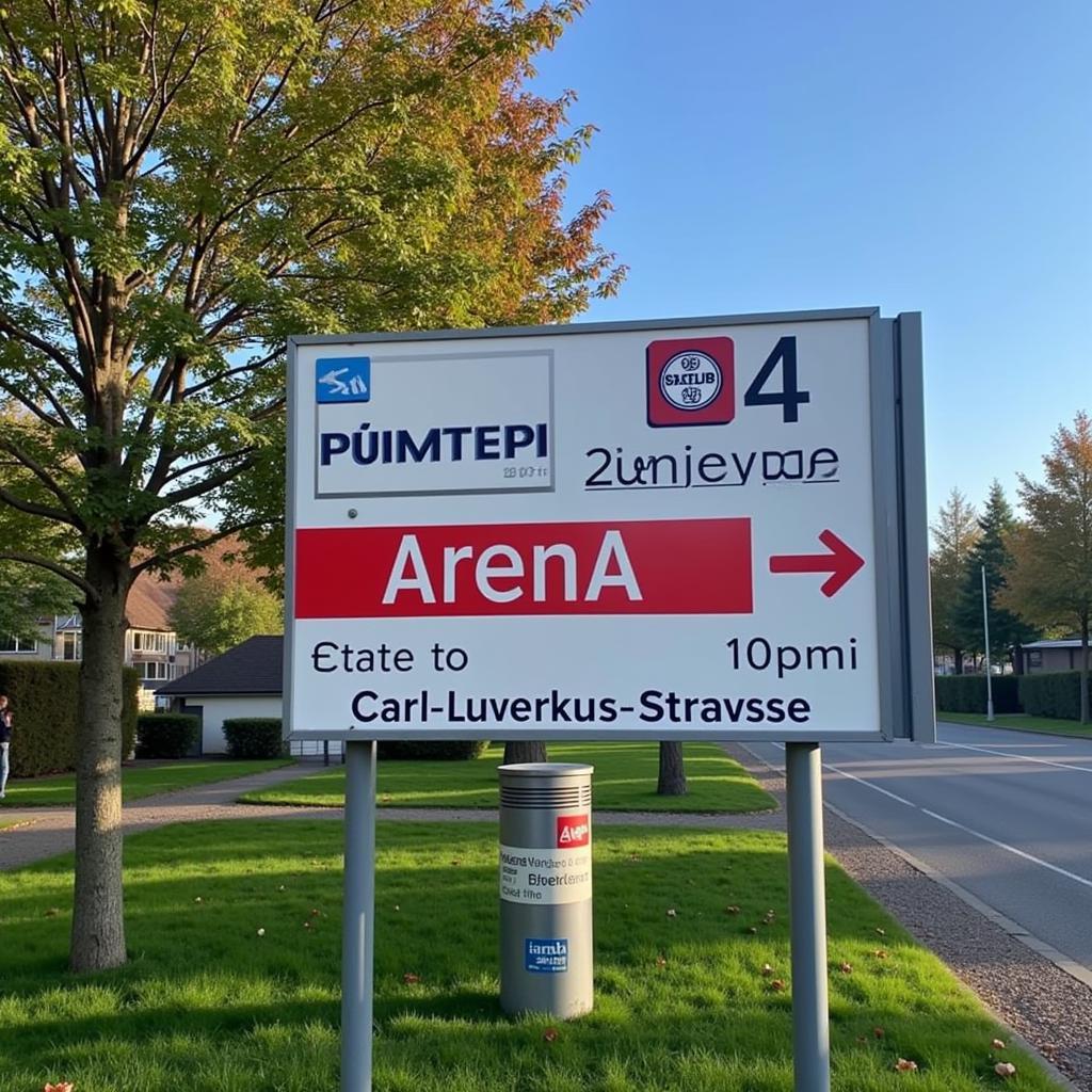 Beschilderung zur Bayer 04 Leverkusen Arena an der Carl-Leverkus-Straße