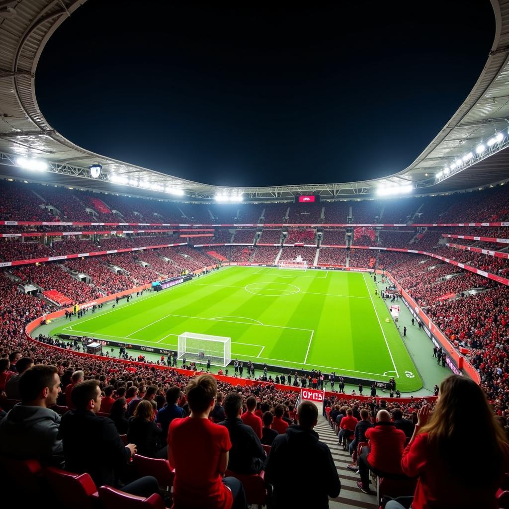 Spielatmosphäre im Stadion von Bayer Leverkusen