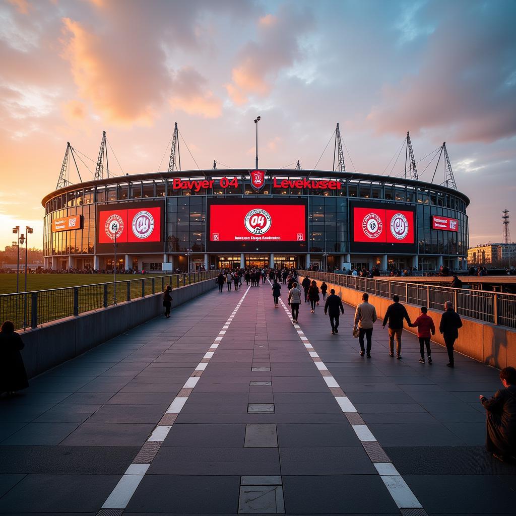 Aussenansicht des Ulrich-Haberland-Stadions in Leverkusen