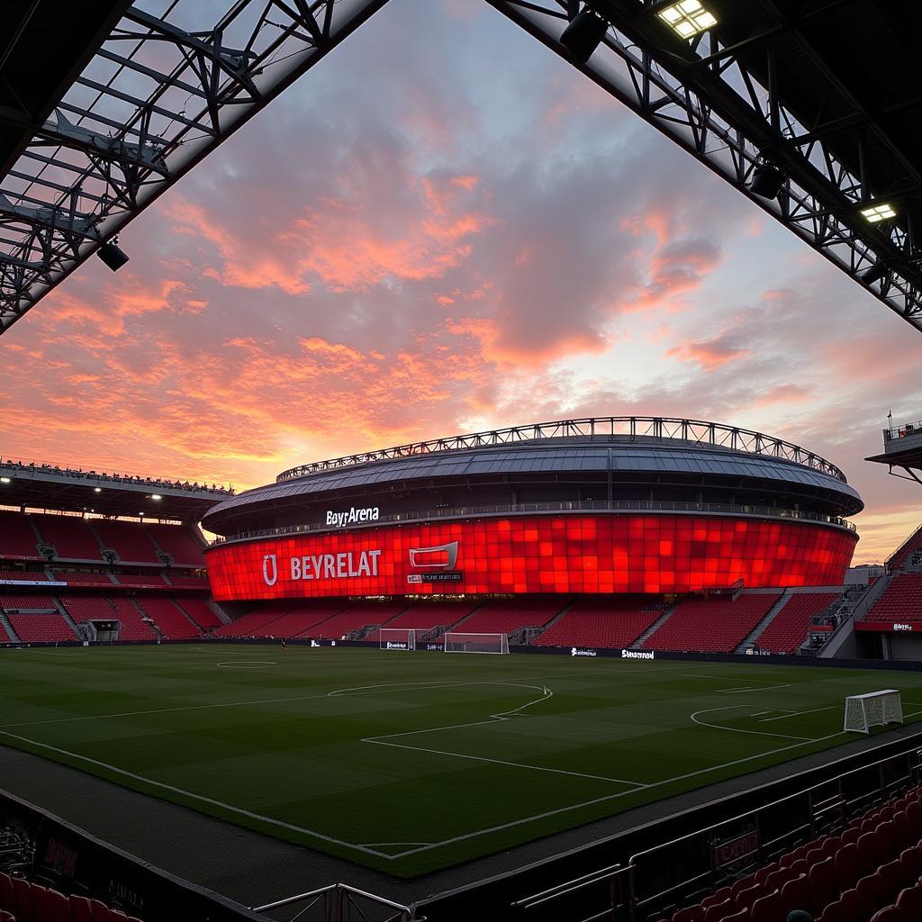 Atemberaubende Außenansicht der BayArena, dem Heimstadion von Bayer 04 Leverkusen