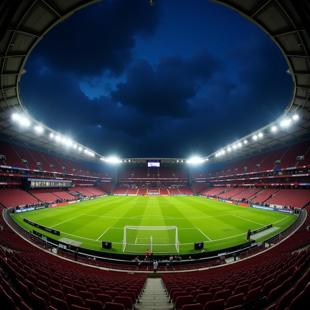 Atemberaubendes Panorama des Bayer Leverkusen Stadions bei Nacht