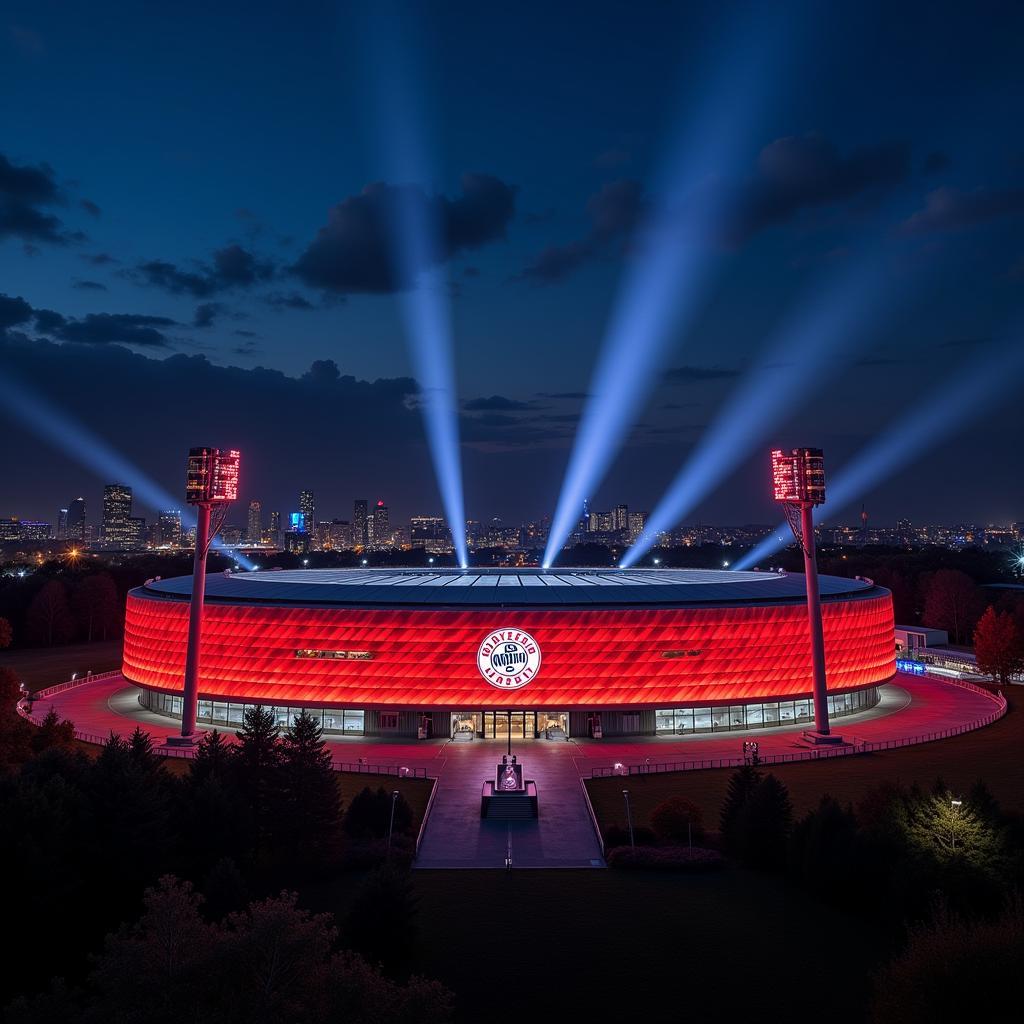 Beleuchtetes Stadion von Bayer 04 Leverkusen