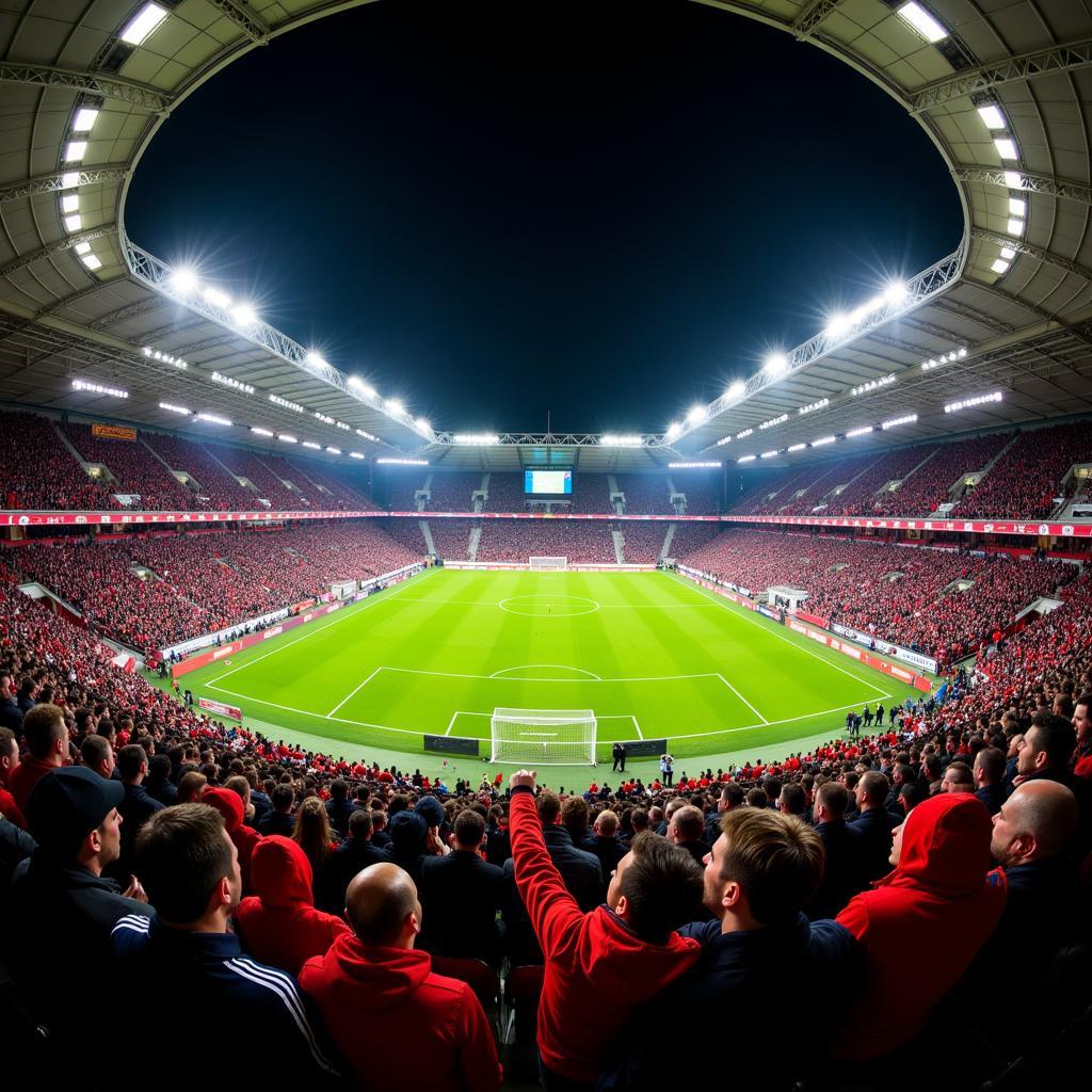 Fans im Bayer Leverkusen Stadion