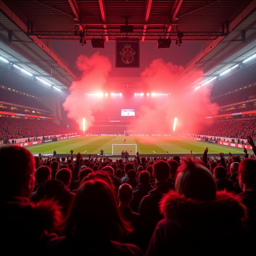 Atmosphäre im Stadion: Die Fans von Bayer Leverkusen feuern ihre Mannschaft an.