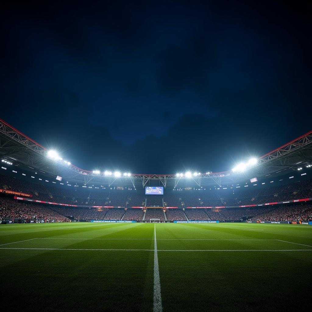 Die BayArena erstrahlt im Flutlicht an der stixchesstraße 137