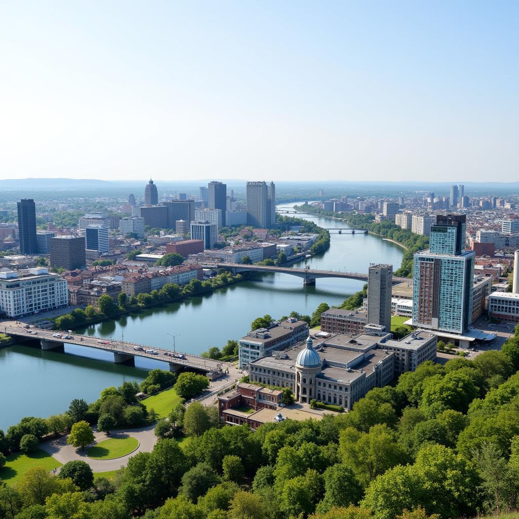 Panorama von Leverkusen mit dem Rhein im Hintergrund