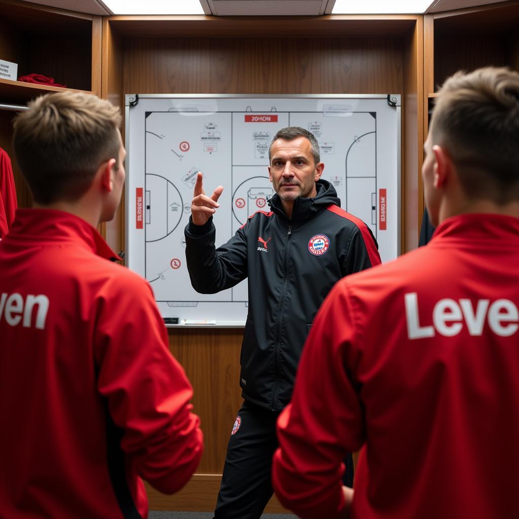 Trainer von Bayer Leverkusen bei der Taktikbesprechung