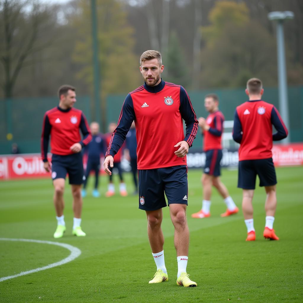 Die Spieler von Bayer 04 Leverkusen trainieren im Ulrich-Haberland-Trainingszentrum