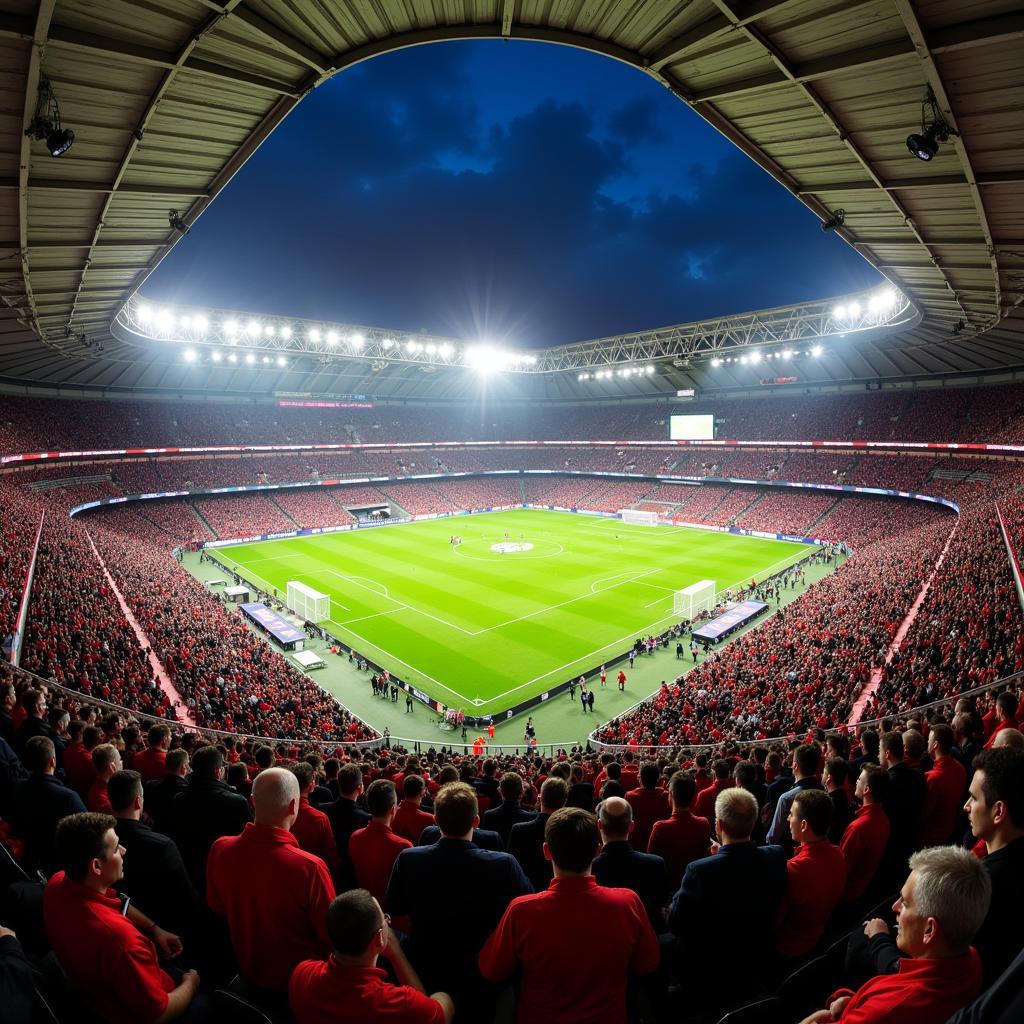 Spannungsgeladene Atmosphäre im Ulrich-Haberland-Stadion bei einem Spiel zwischen Bayer Leverkusen und Turbine Potsdam.