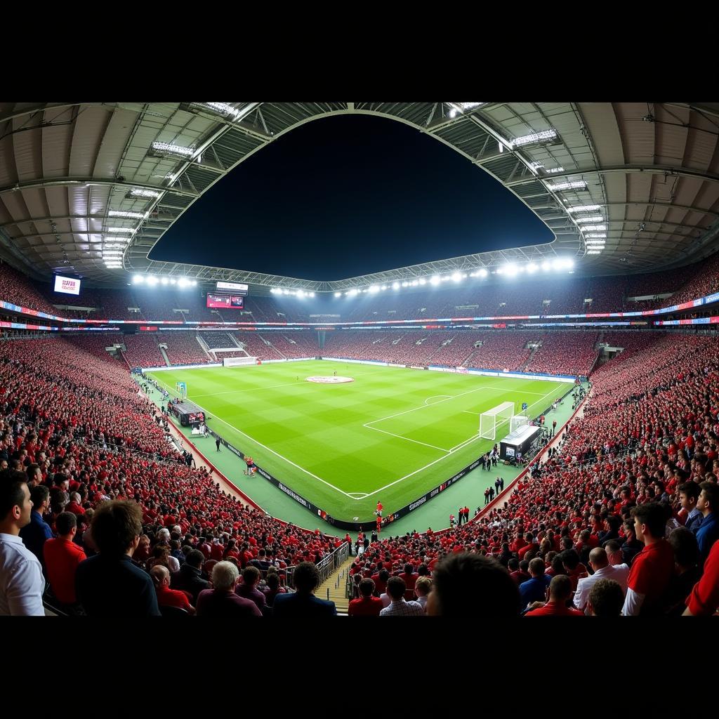 Jubelnde Fans im Stadion bei Spiel Bayern gegen Leverkusen