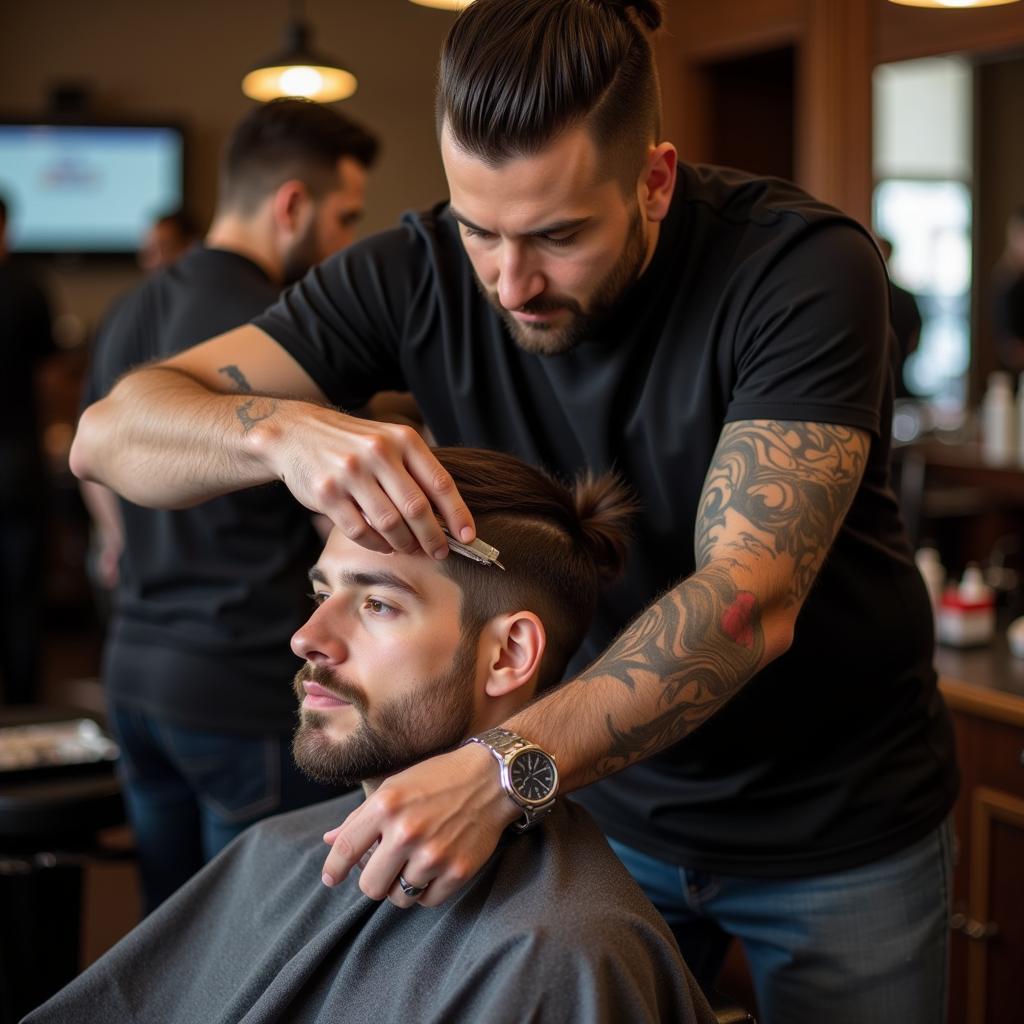 Ein Friseur im Beban Barber Shop bei der Arbeit