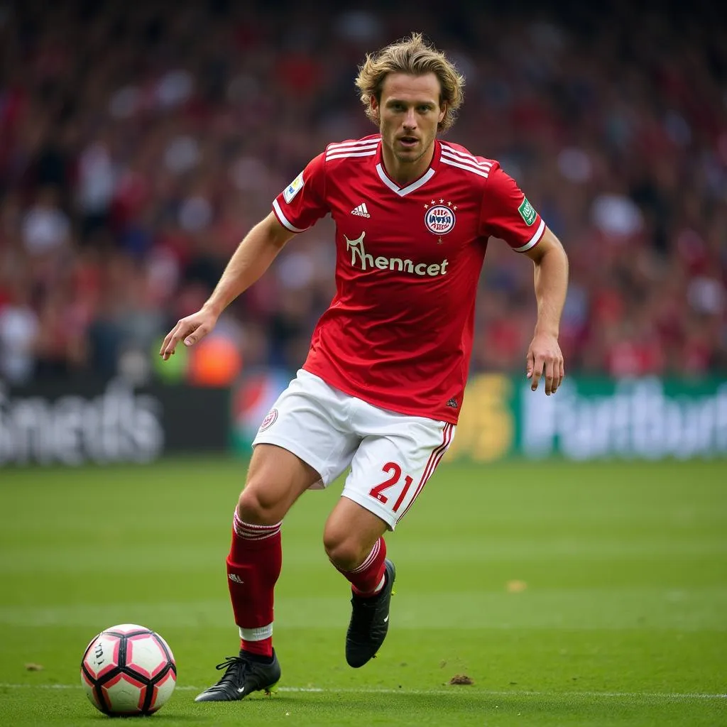 Bernd Schuster im Leverkusen Trikot mit der Nummer 21