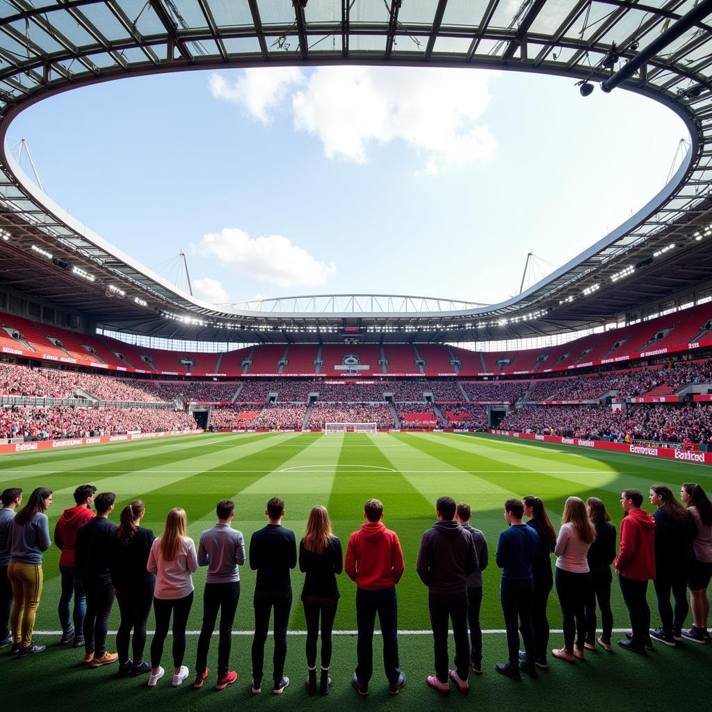 Schüler bei der Berufsfelderkundung im Stadion von Bayer Leverkusen