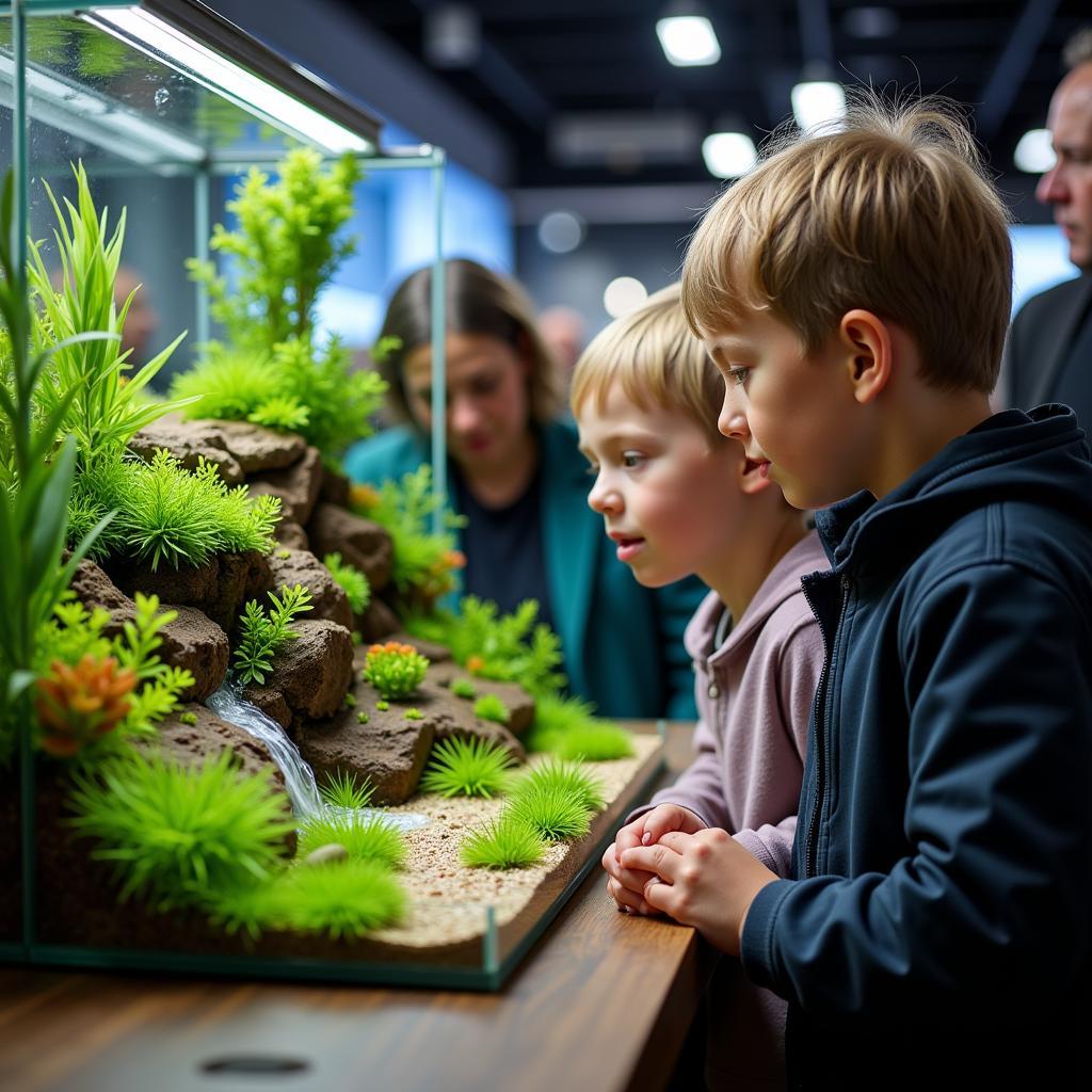 Besucher bewundern ein Aquarium auf der Aquaristik Leverkusen 2020