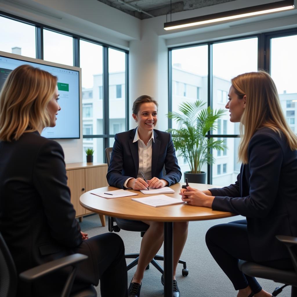 Bewerbungsgespräch im modernen Büro bei Bayer 04