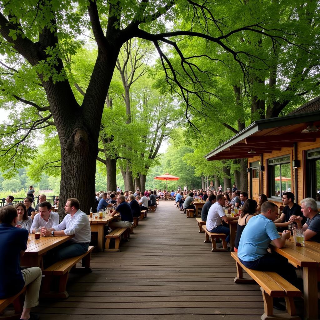 Biergarten unter alten Bäumen - Geselliges Treffen