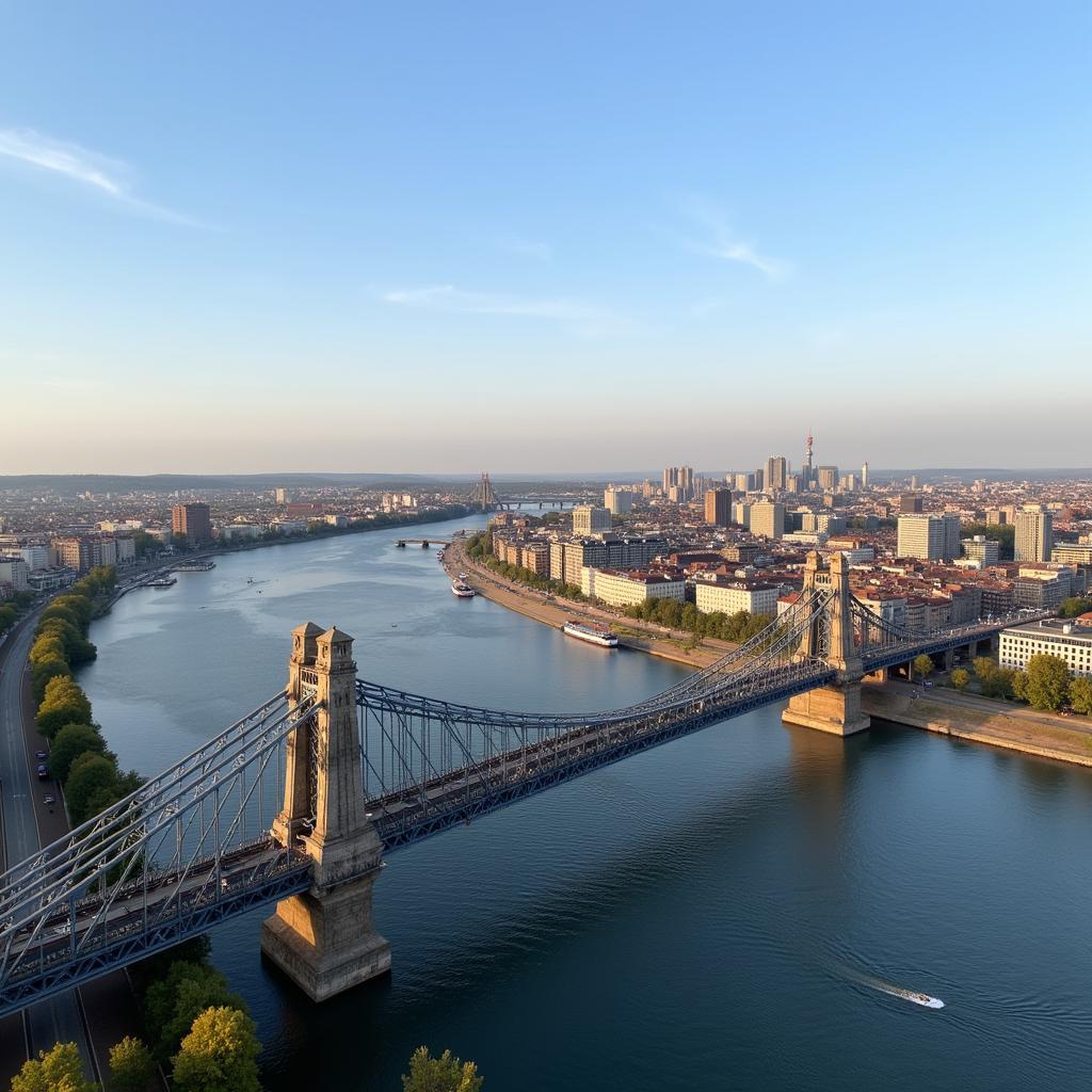 Panoramablick von der Rheinbrücke zwischen Köln und Leverkusen