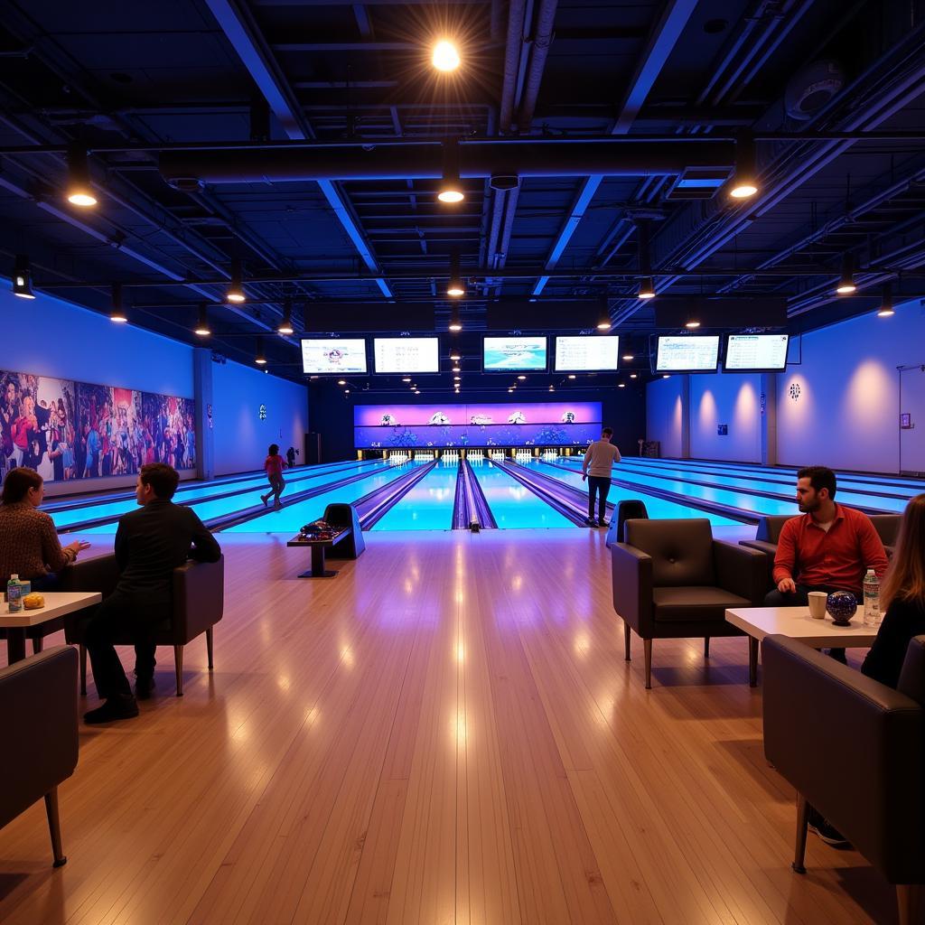 Panoramaansicht einer modernen Bowlingbahn in Leverkusen