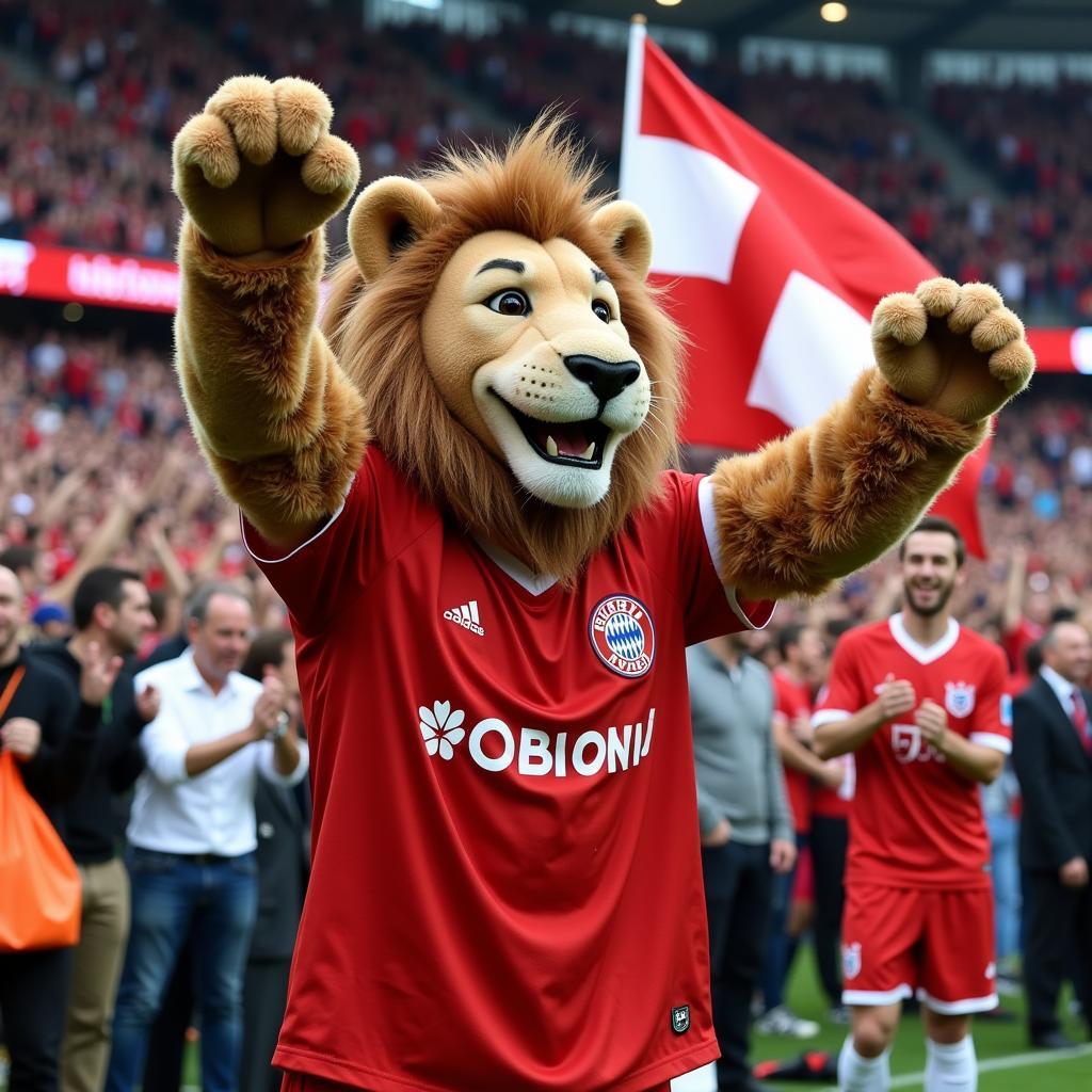 Brian the Lion bei einem Spiel von Bayer Leverkusen