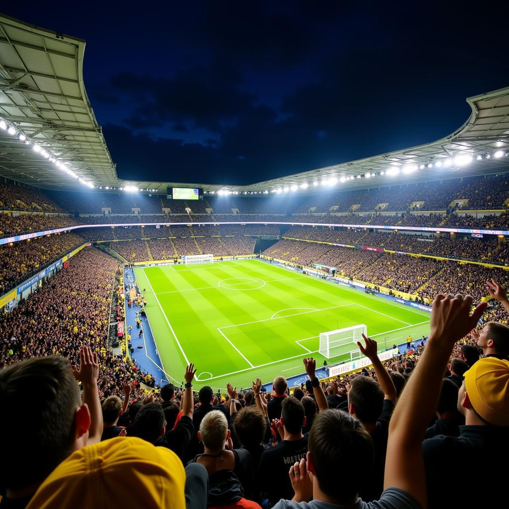 Fans von Borussia Dortmund und Bayer Leverkusen im Stadion