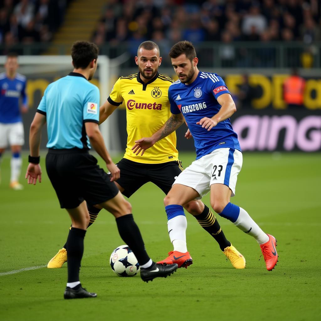 Dramatische Szene im Strafraum beim Spiel BVB gegen Leverkusen